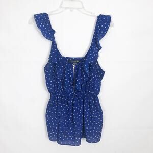 Forever 21 Heart Print Ruffle Blue Top Size M